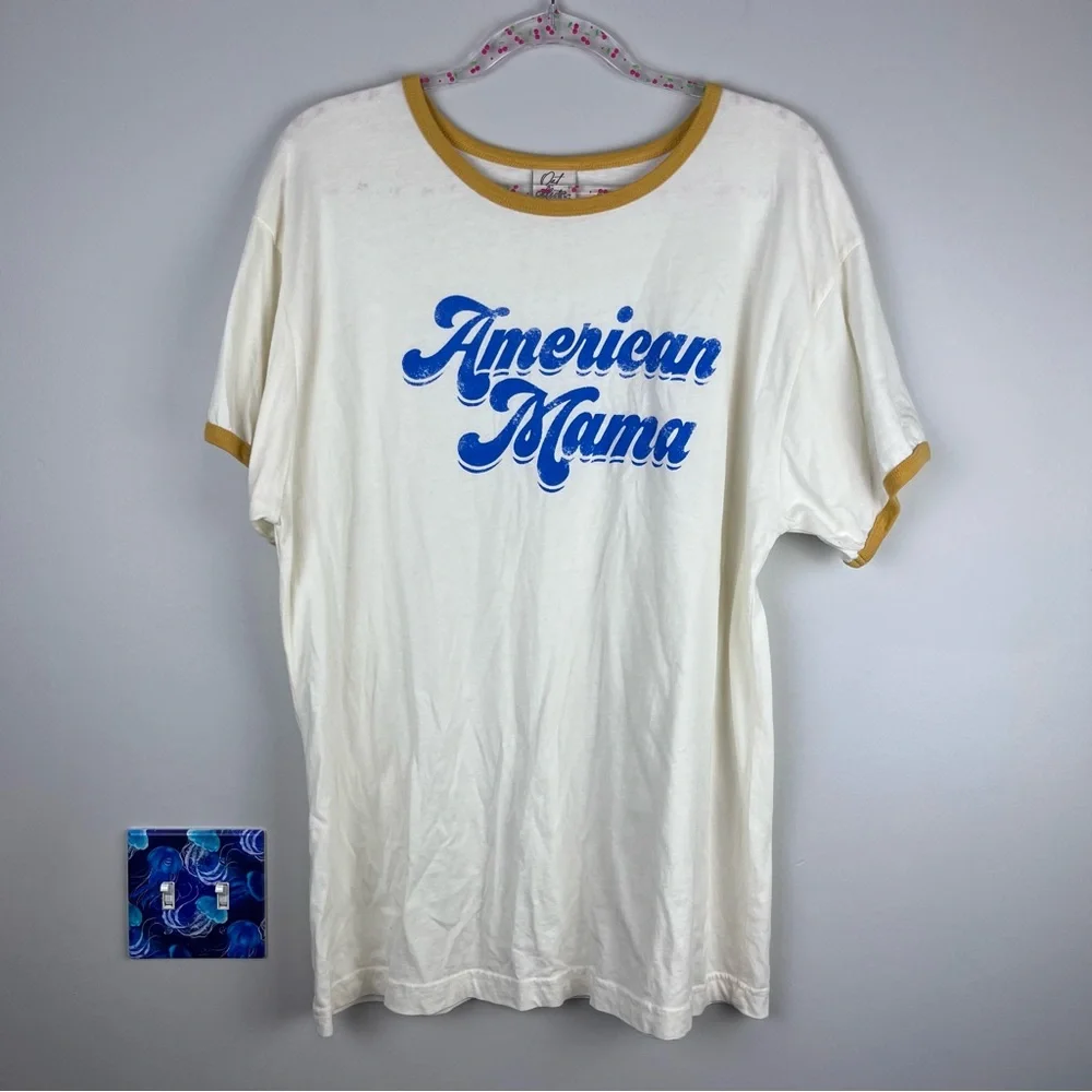 Oat Collective Off White American Mama Ringer Short Sleeve Cotton T-Shirt Top XL